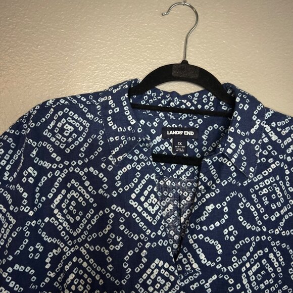 Lands' End Geo Pattern Blue and White Blouse - Picture 6 of 7